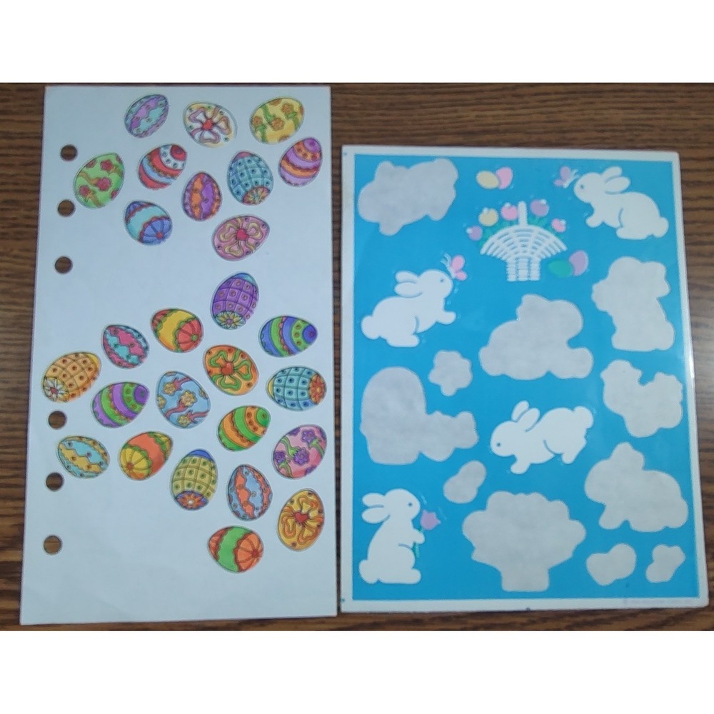 Vintage Easter Sticker Lot 2 Partial Pages Bunny Rabbit Decorated Eggs S303